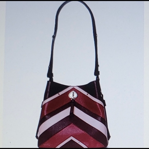 KATE SPADE BURGUNDY CHEVRON BUCKET CROSSBODY SHOULDER BAG - Picture 5 of 7